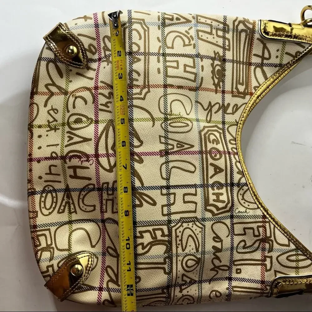 Coach Tattersole Graffiti Hobo Shoulder Bag Leather Beige Multicolor L0868-13309